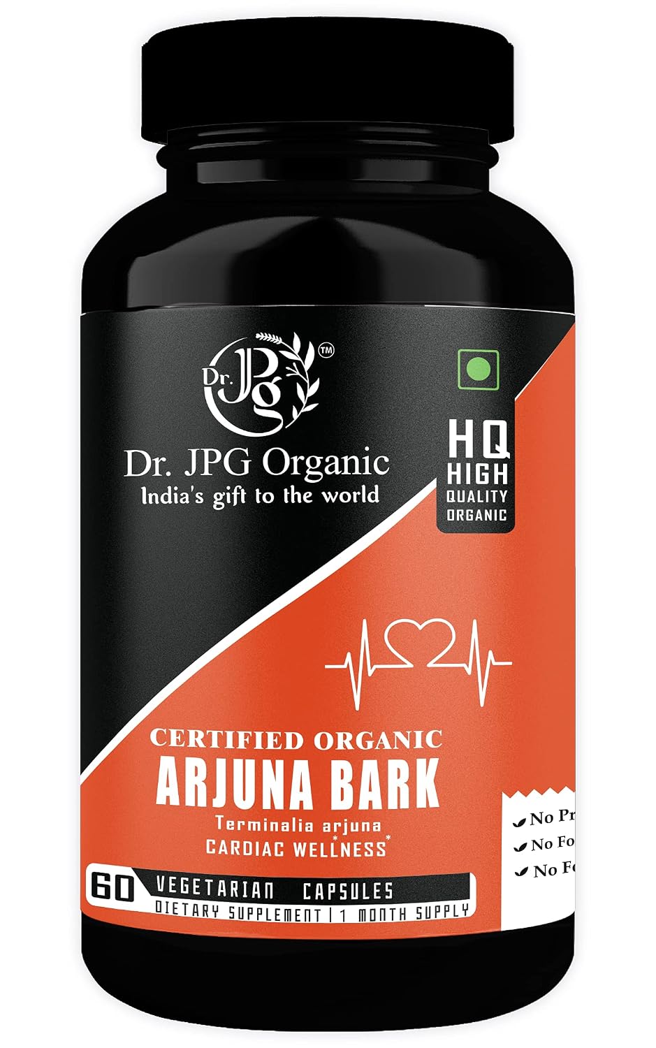 DR. JPG Organic Arjuna Bark Capsules (500mg, 60 Veg Capsules) | Supports Heart Health & Healthy Cholesterol | 100% Certified Organic
