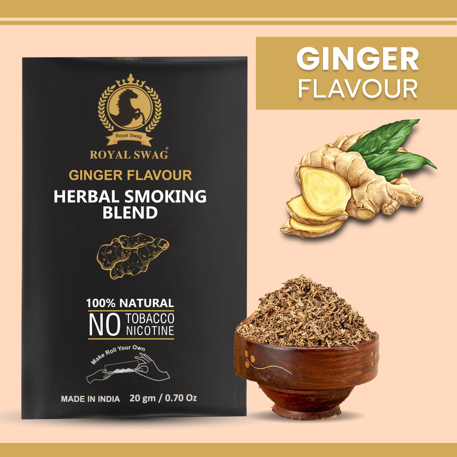 Royal Swag Herbal Smoking Mixture Ginger Flavour - Tobacco Free (20g / 0.7 oz Pouch)