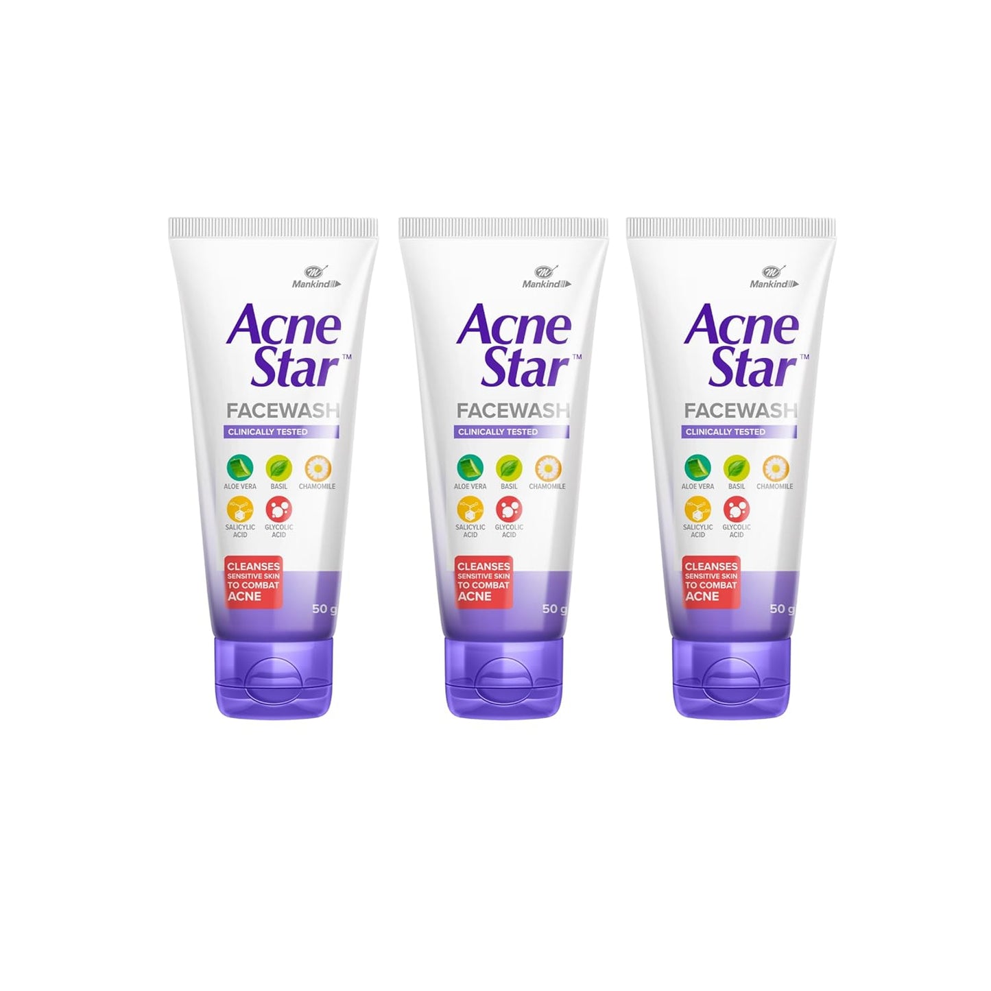 Acnestar Anti-Acne Face Wash | For Combination & Oily Skin - 50gm - Pack of 3