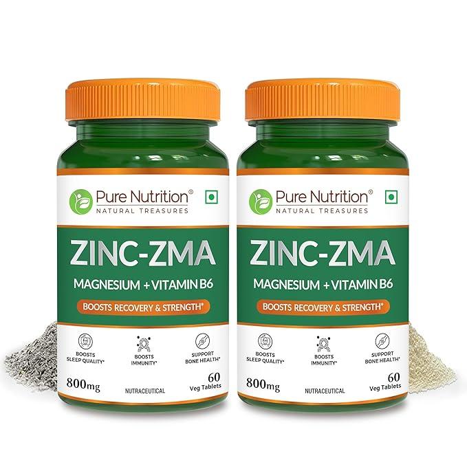 Pure Nutrition Zinc-ZMA 800 mg Veg Tablet with Magnesium & Vitamin B6 for Immunity, Bones & Muscles | Veg Tablet