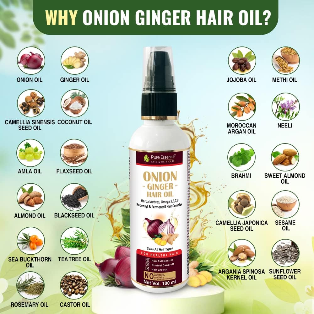 Pure Nutrition Onion & Ginger Hair Oil 100ml | Hair Growth & Scalp Care Oil