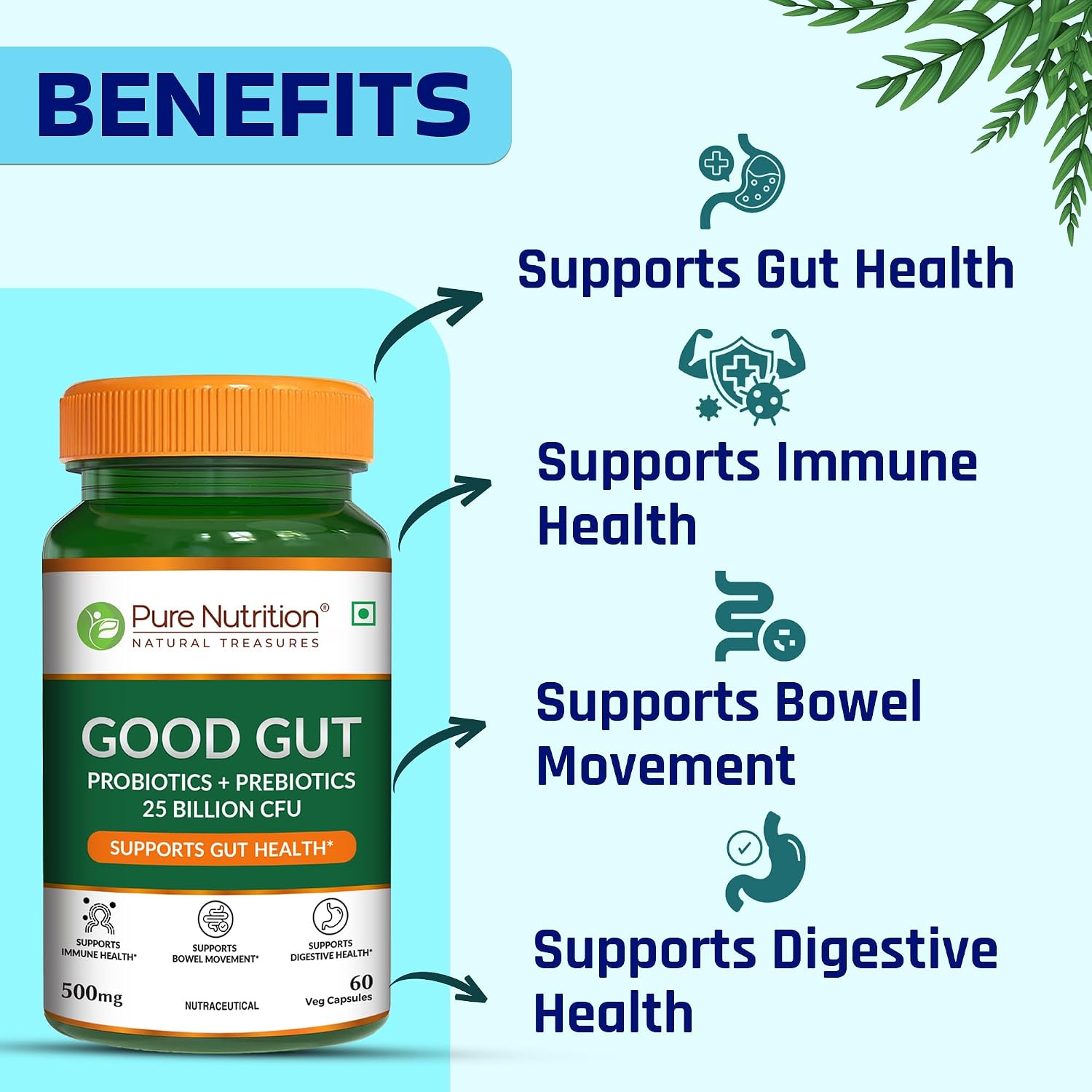 Pure Nutrition Good Gut 60 Capsules | Digestive Health & Gut Wellness Support Supplement