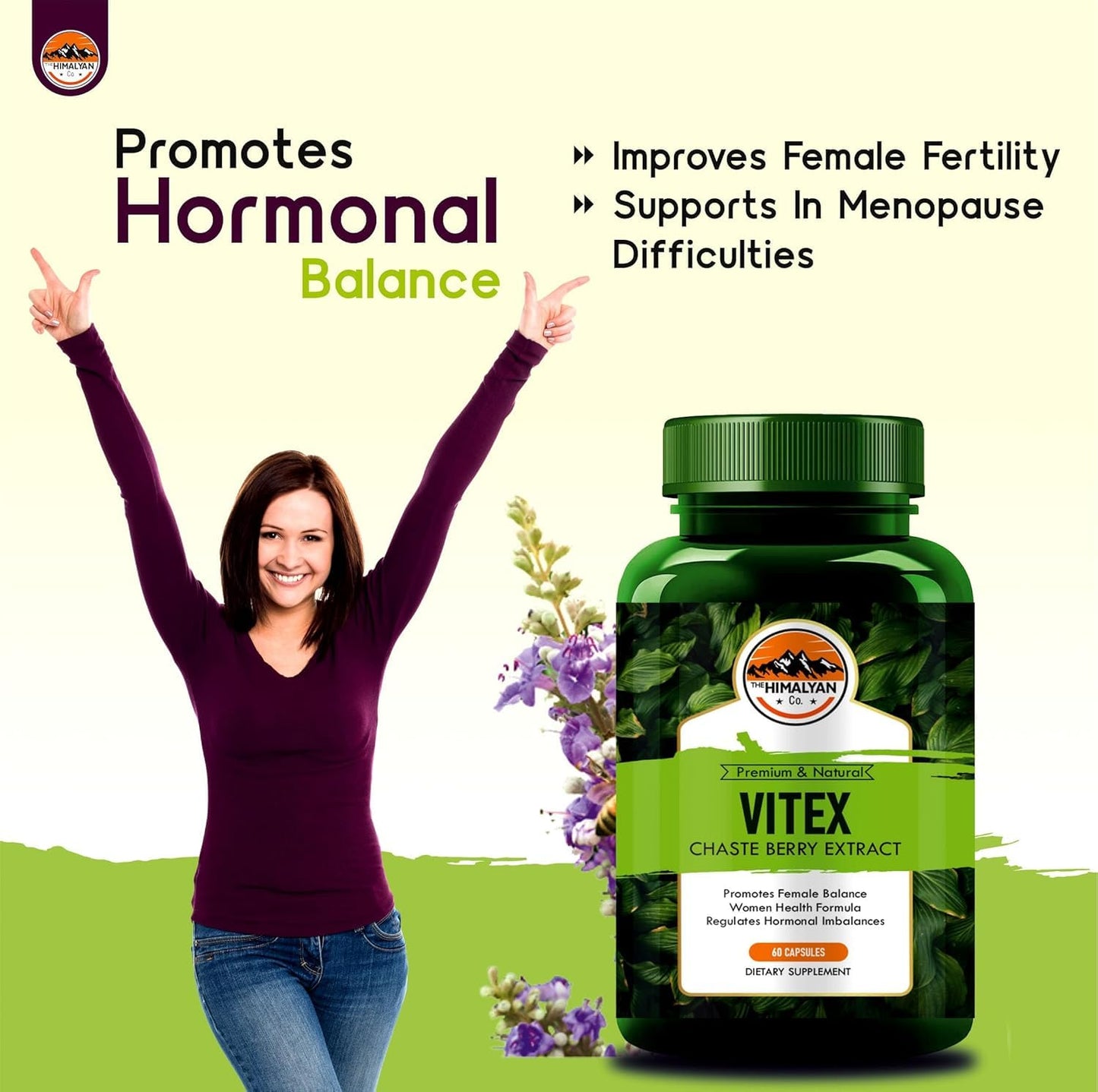 THE HIMALYAN CO Vitex Chasteberry capsules Supplement for Women, Chasteberry Extract, Promotes Female Balance, Women Health Formula, Helps Sooth Symptoms of PMS and Menopause, 60 capsules