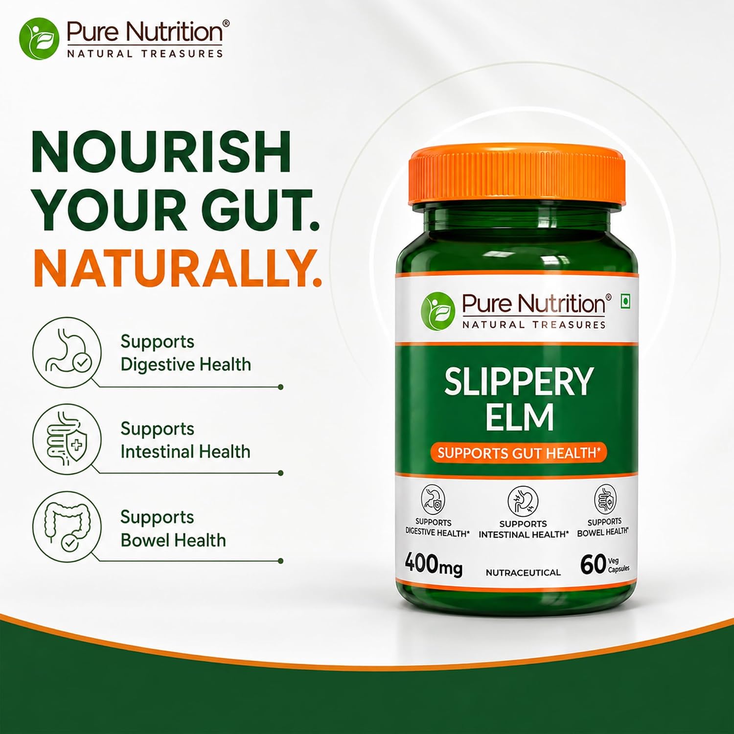 Pure Nutrition Slippery Elm 60 Capsules | Herbal Digestive & Gut Health Support