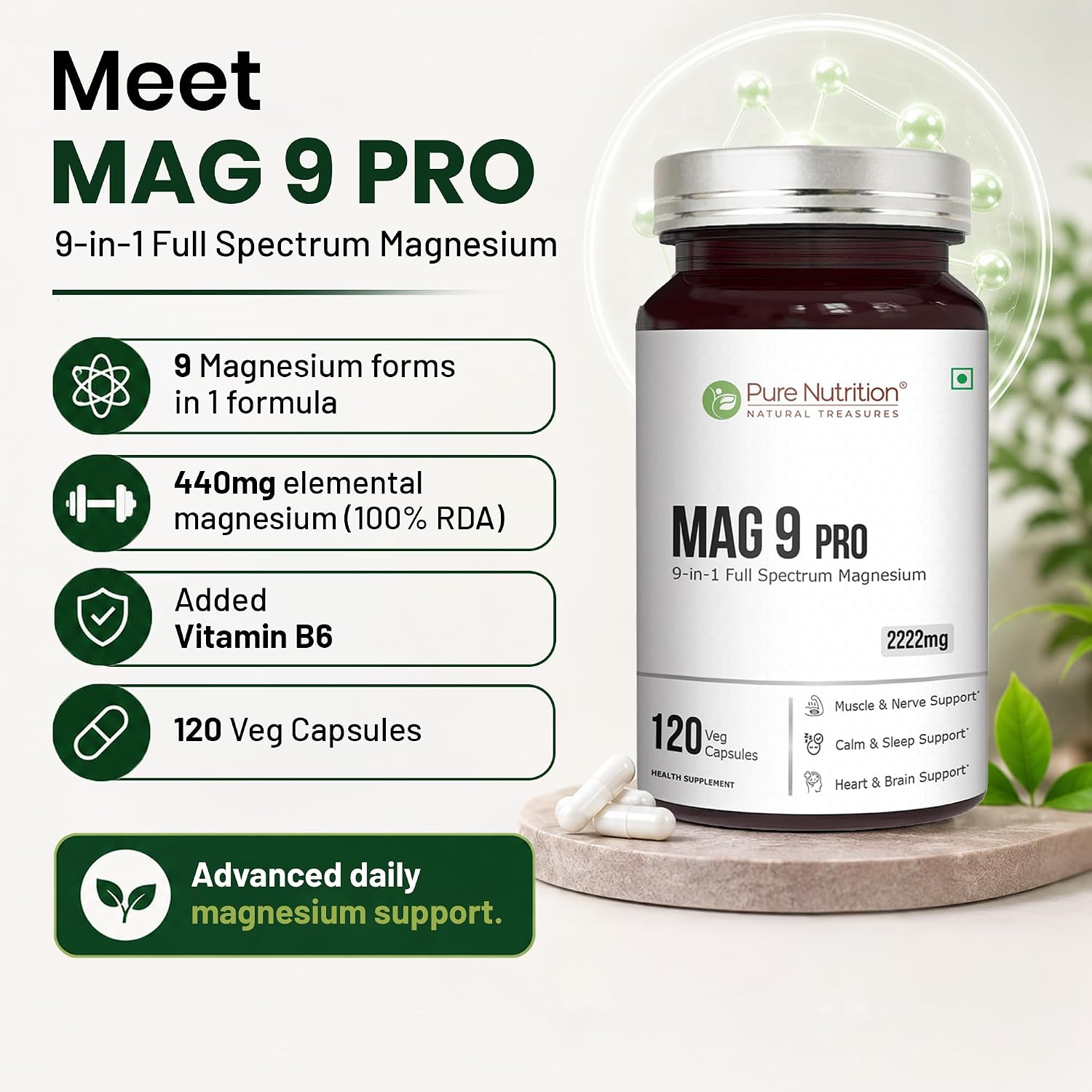 Pure Nutrition Mag 9 Pro 120 Capsules | Magnesium Complex for Muscle, Nerve & Energy Support