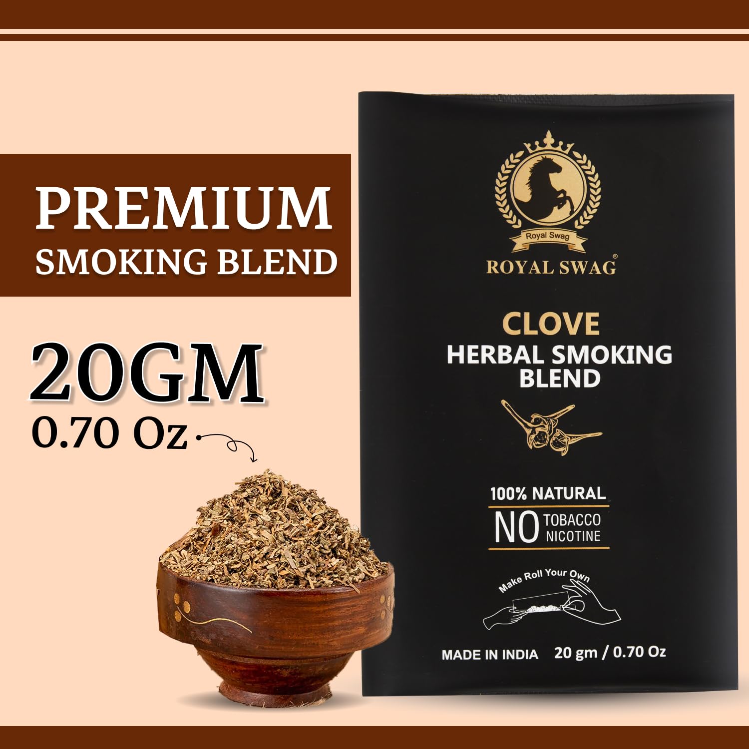 Royal Swag Herbal Smoking Mixture Clove Flavour - Tobacco Free (20g / 0.7 oz Pouch)