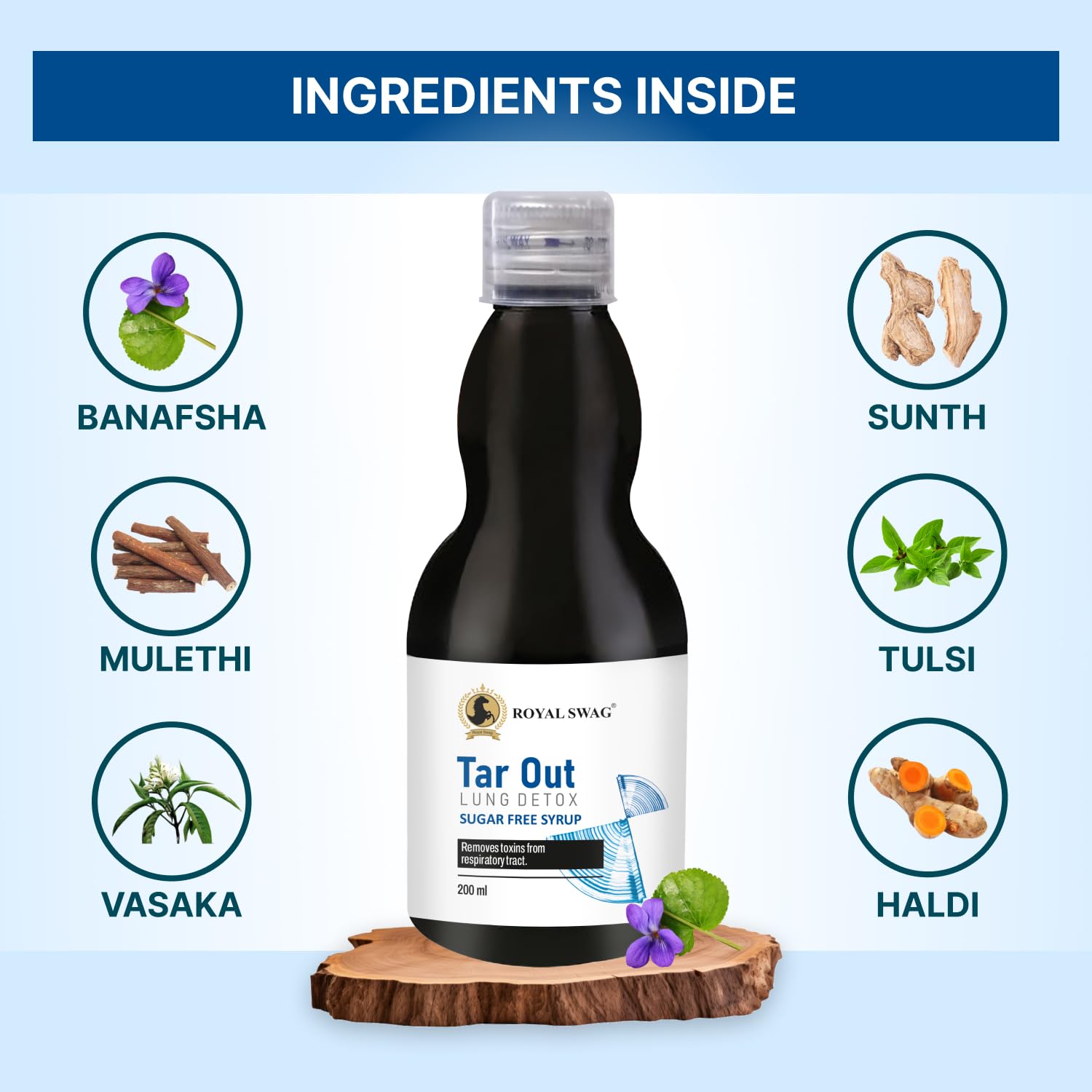 Royal Swag Ayurvedic Lung Detox Syrup - Sugar Free for Smokers & Pollution (200ml)