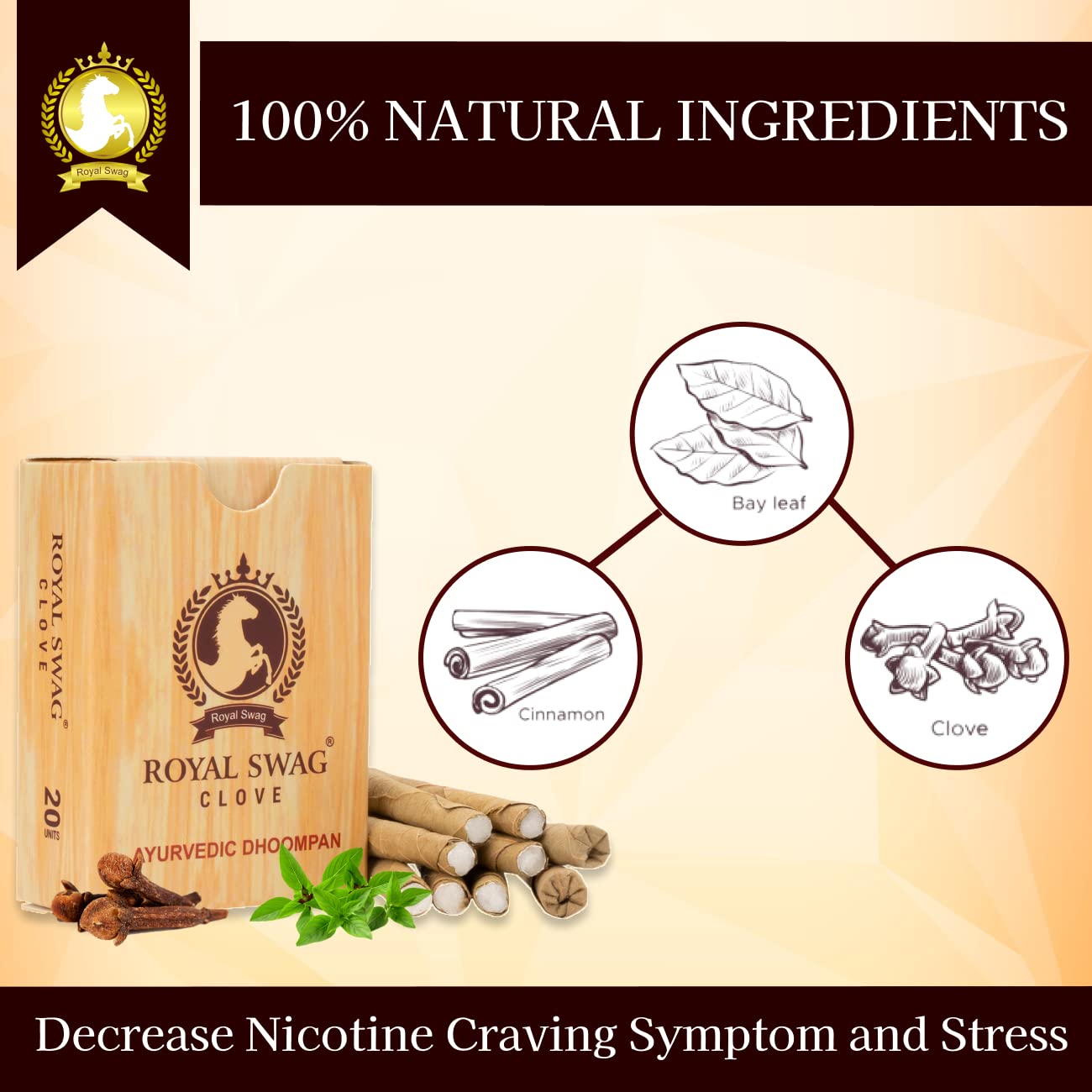 Royal Swag Herbal Filter Bidis - Tobacco & Nicotine Free (Pack of 20 Sticks)
