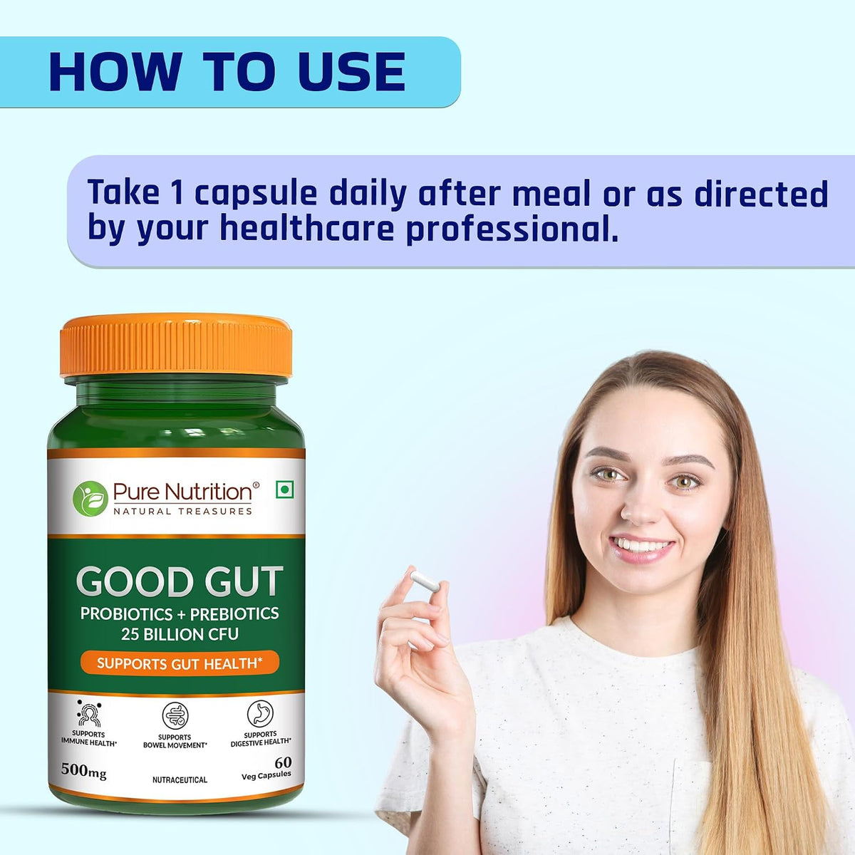 Pure Nutrition Good Gut 60 Capsules | Digestive Health & Gut Wellness Support Supplement