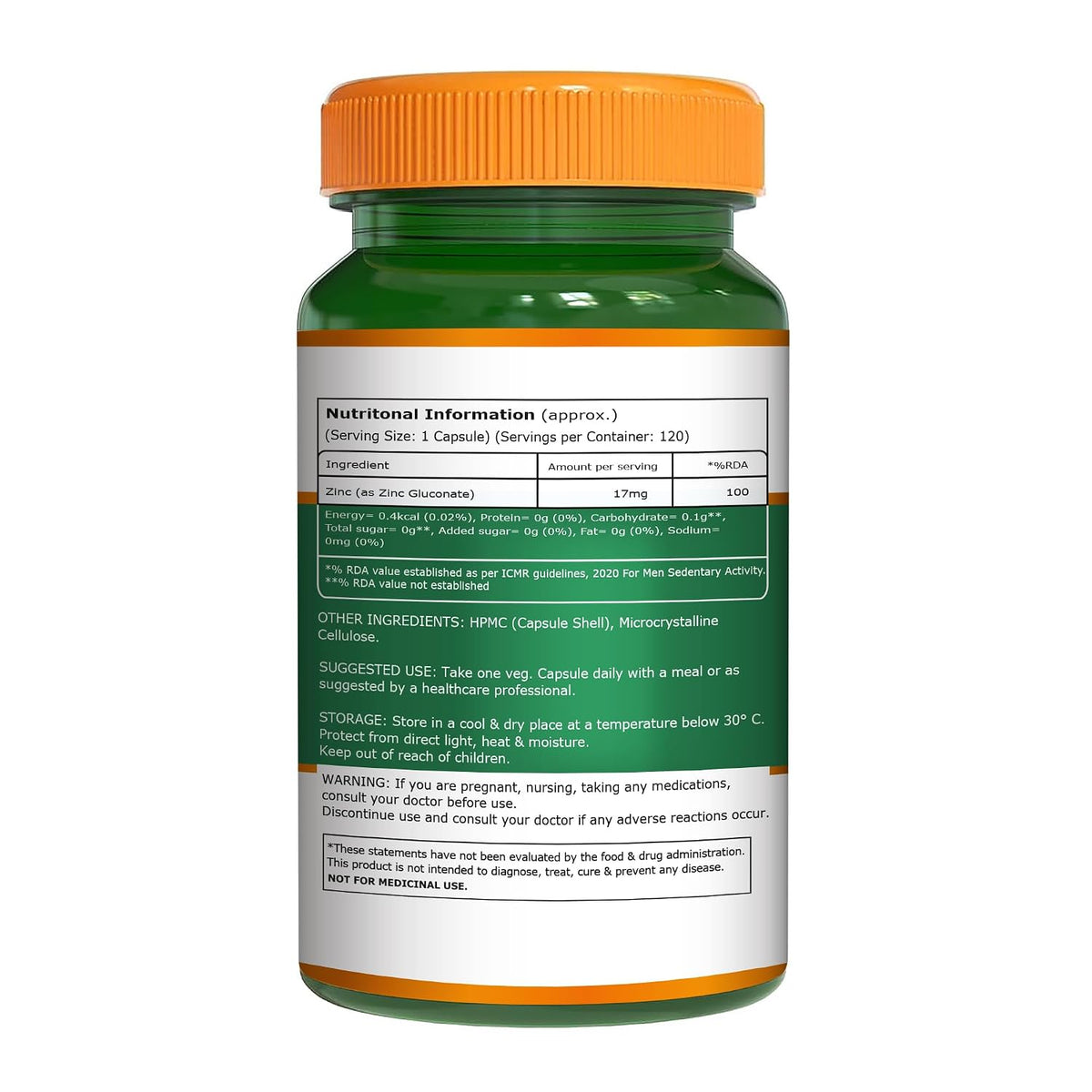 Pure Nutrition Zinc Gluconate 60mg, 120 Capsules | Immune & Skin Health Support