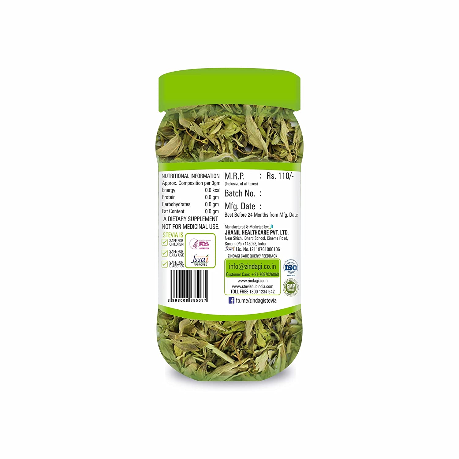 Zindagi Stevia Dry Leaves - Pure Sugarfree Stevia Leaf (Pack of 2) Each 35gm