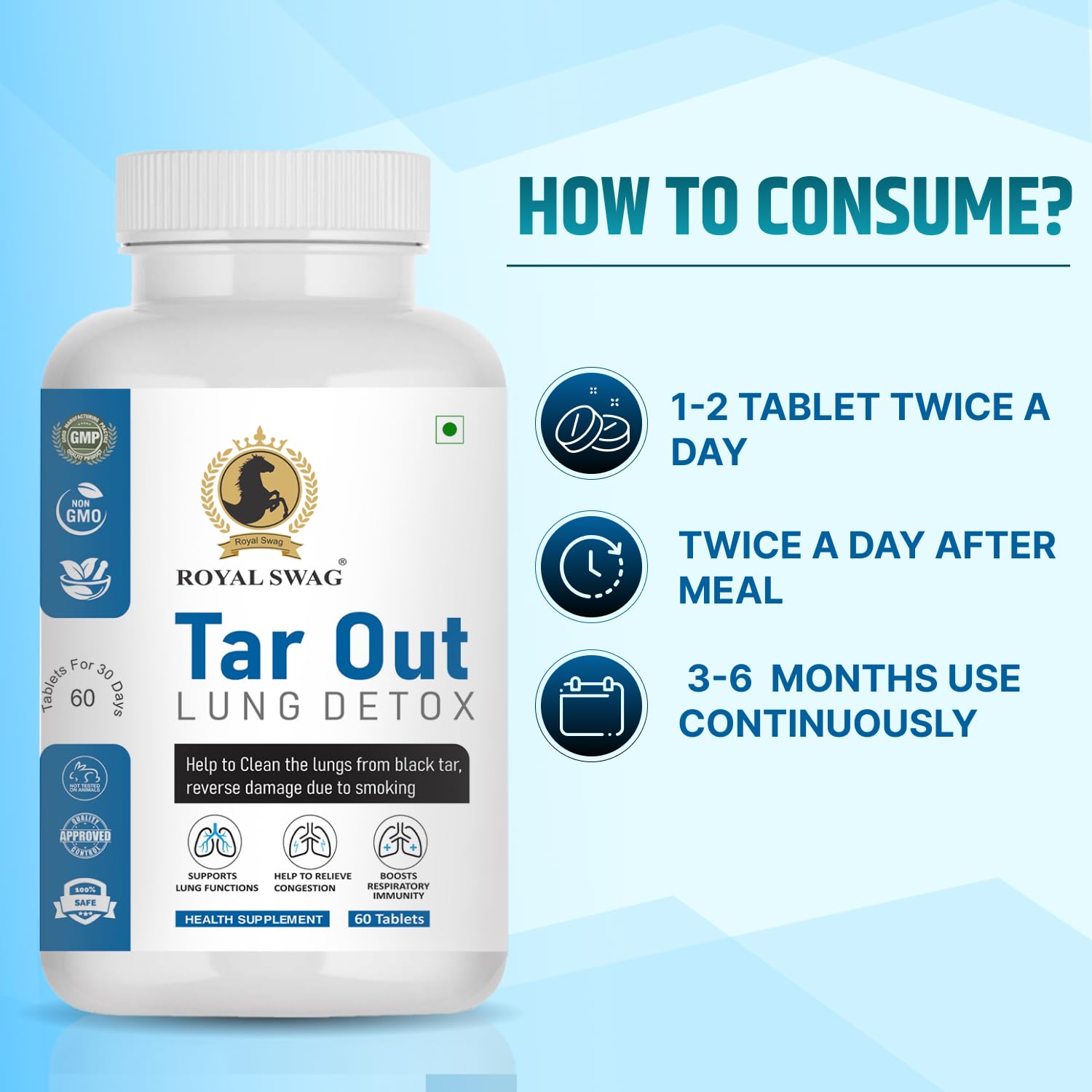 Royal Swag Tar Out Lung Detox Tablets - Natural Respiratory Support (60 Count)