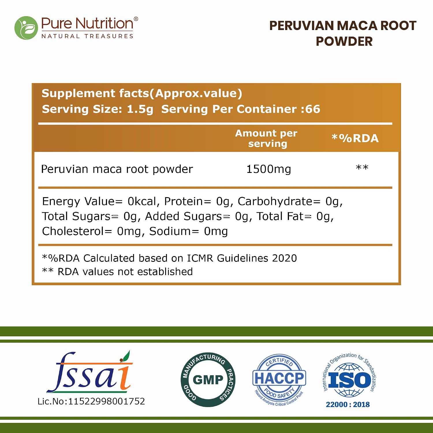 Pure Nutrition Peruvian Maca Root 100g | Natural Herbal Superfood Powder | Energy & Vitality Support