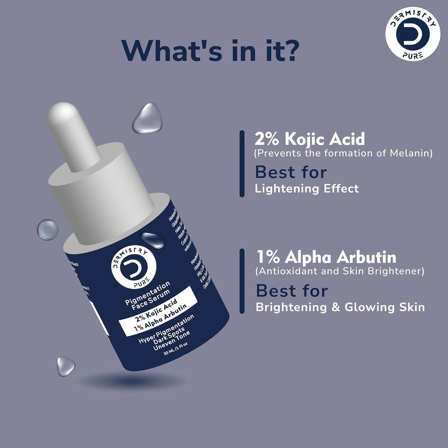 Dermistry Pure 2% Kojic Acid 1% Alpha Arbutin Pigmentation Face Serum