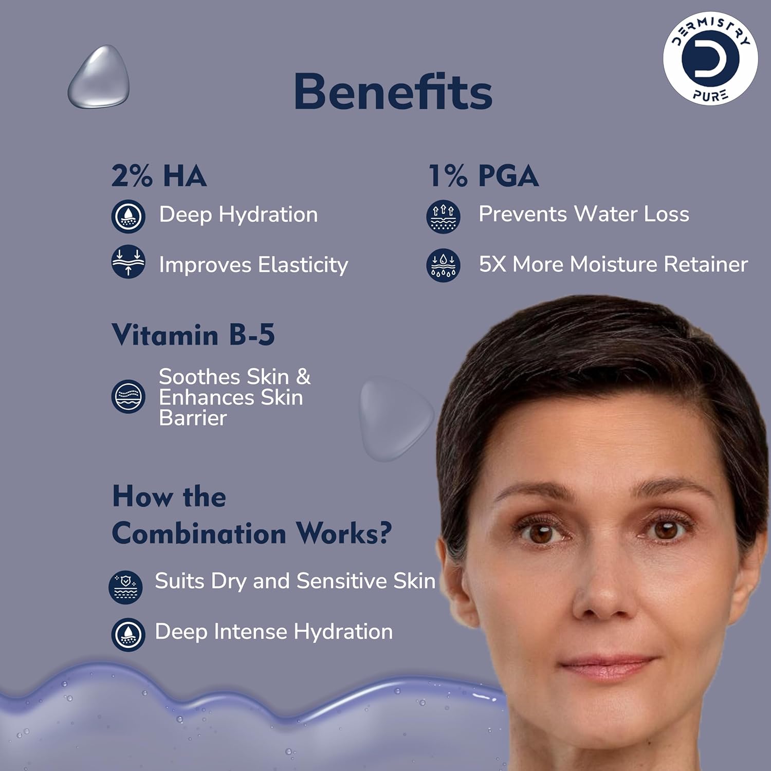 Dermistry Pure 2% Hyaluronic Acid 1% PGA Vitamin B5 Deep Hydration Face Serum