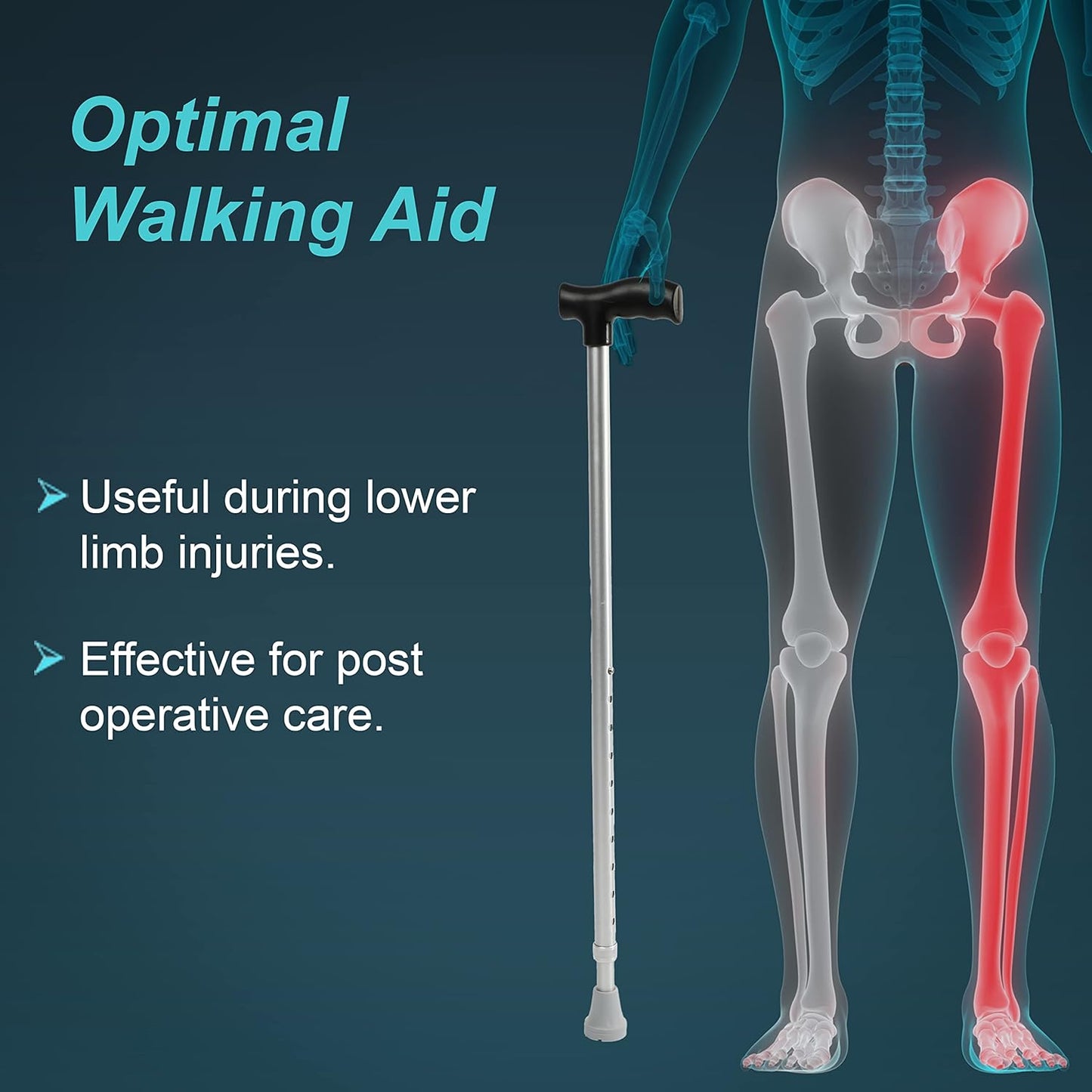Tynor Walking Stick L Type, Silver – Universal Size