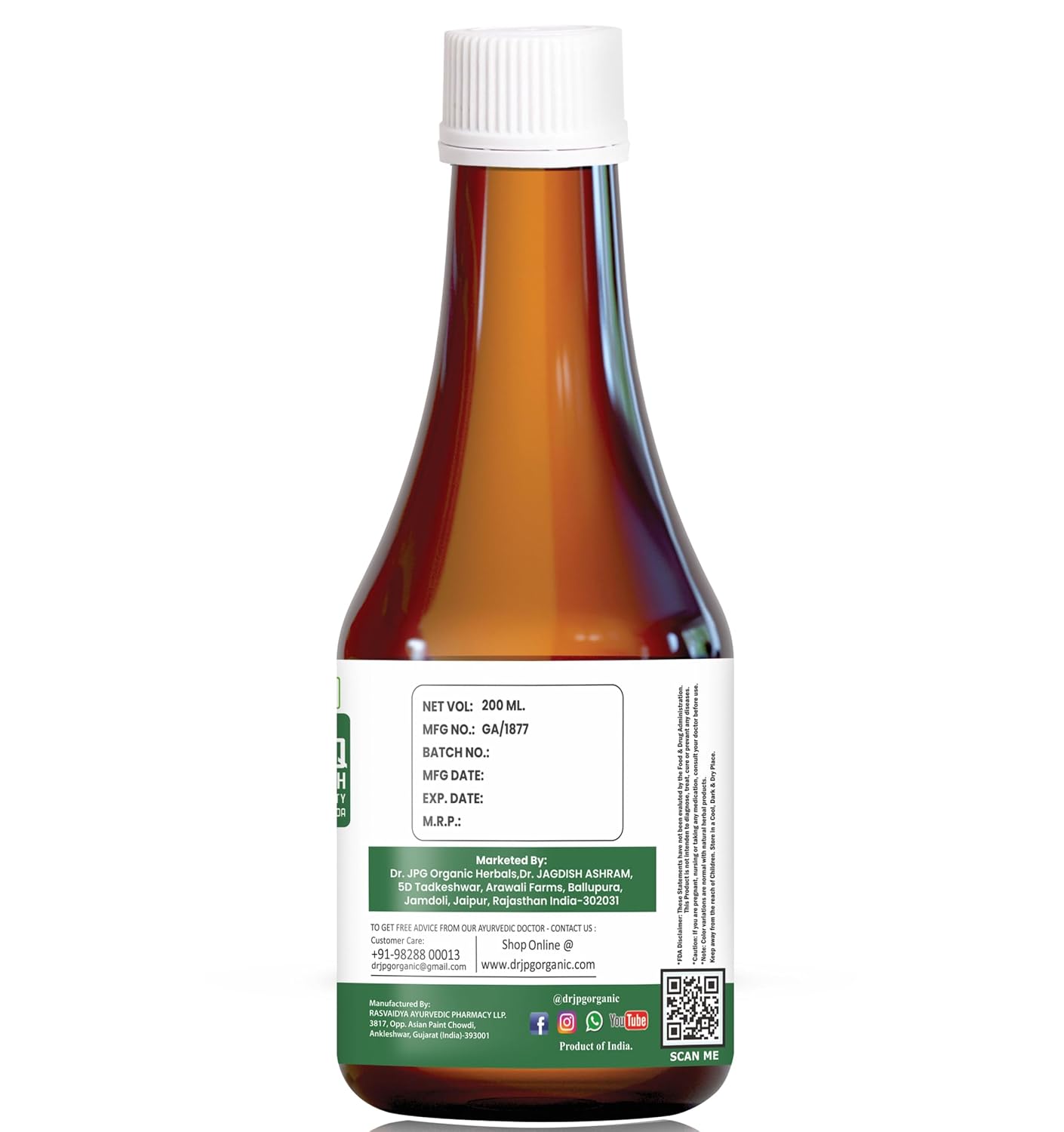 DR. JPG Organic Liver Kidney Care Syrup (200ml) | Sugar-Free Herbal Detox & Fatty Liver Support