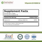 Pure Nutrition Vitamin D3 5000 IU, 60 Tablets | Bone, Muscle & Immune Health Support