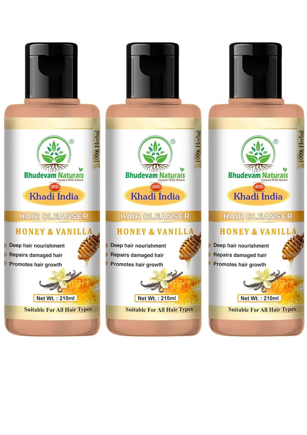 Bhudevam Naturals Khadi Honey & Vanilla Shampoo – Mild, Nourishing Care for Daily Use- 420ML (Pack of 2)