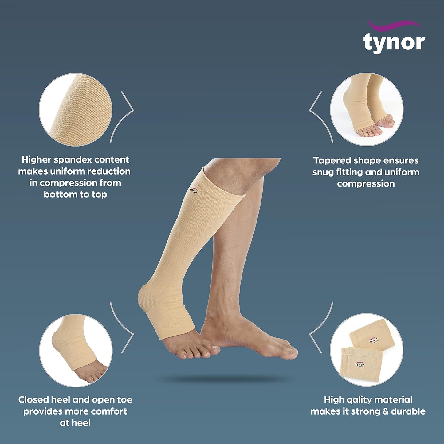 Tynor Compression Stocking Below Knee Classic - Beige