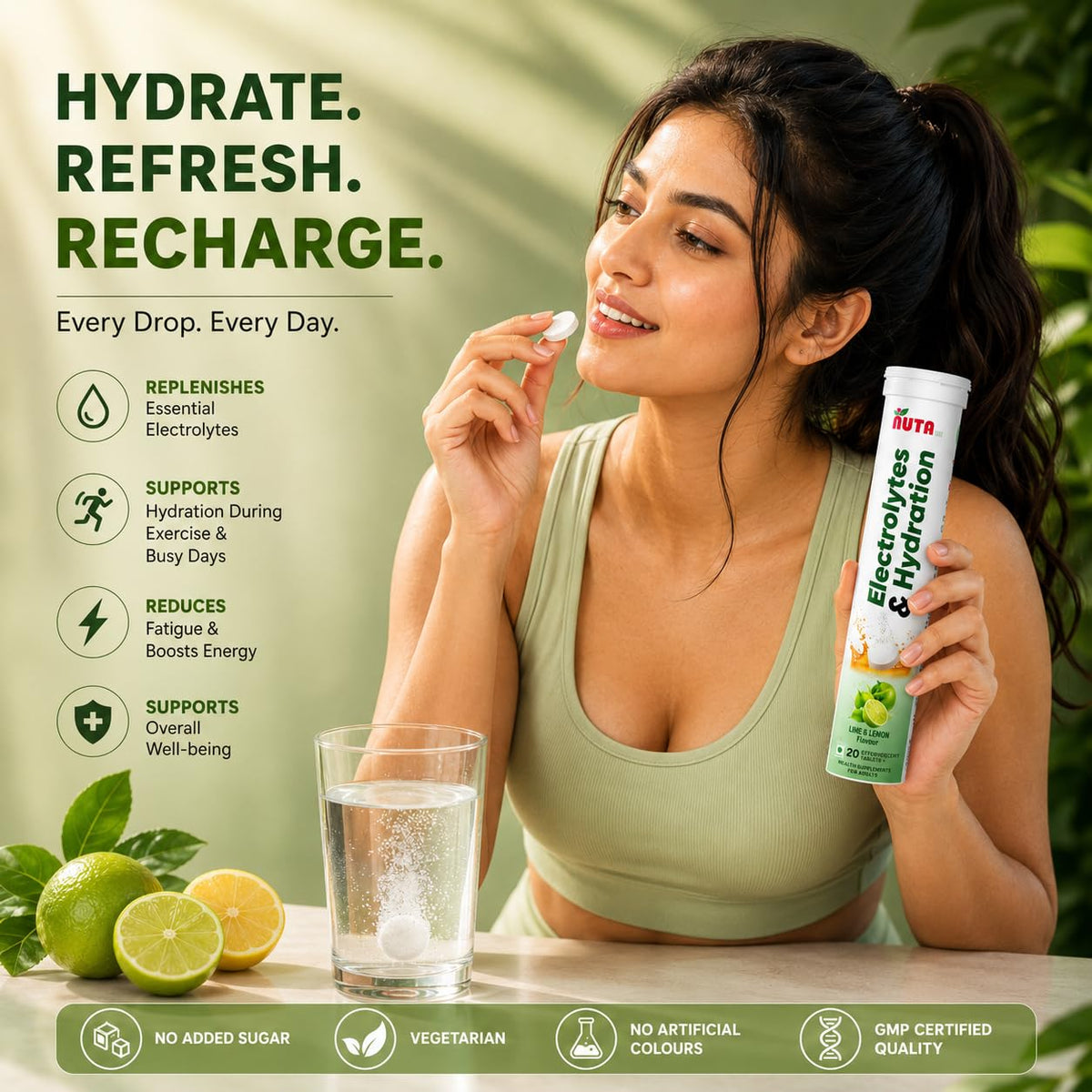 Arogyasiddhi Electrolyte & Vitamin C Effervescent Tablets | Instant Energy & Rapid Hydration | Lemon Lime Flavor | 10 Effervescent Tablets