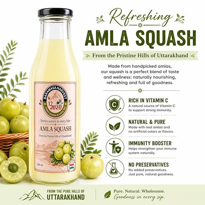 Baramasa Harvest Amla Squash (500ml) | Himalayan Indian Gooseberry Drink | Rich in Vitamin C & Digestive Support