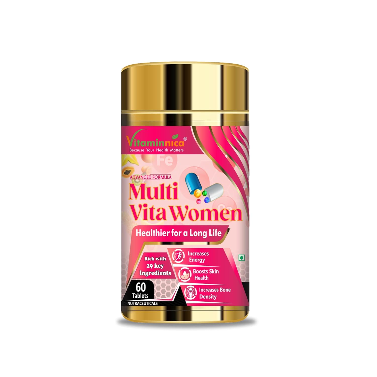 Vitaminnica Multivitamins for Women - Comprehensive Daily Formula with 29 Vital Nutrients, 60 Tablets