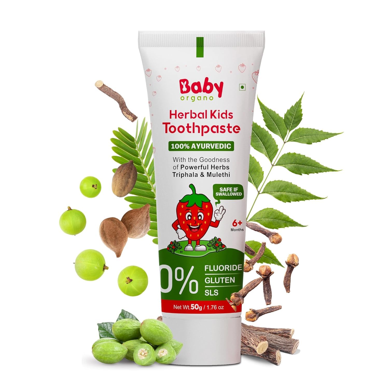 Baby Organo Herbal Kids Toothpaste Strawberry Babool & Mulethi - 50gm - Pack of 2