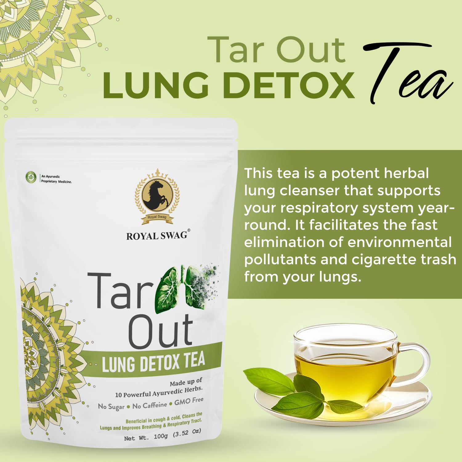 Royal Swag Lung Detox Herbal Tea - Ayurvedic Tar Cleanse for Smokers (100g)