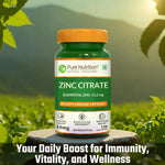 Pure Nutrition Zinc Citrate Tablets 44mg | High Absorption Zinc Supplement for Immunity, Blood Sugar & Bone Health | Supports Muscle Recovery, Skin Glow, Hair Strength & Nail Growth | Essential Mineral for Overall Wellness – 120 Veg Tablets