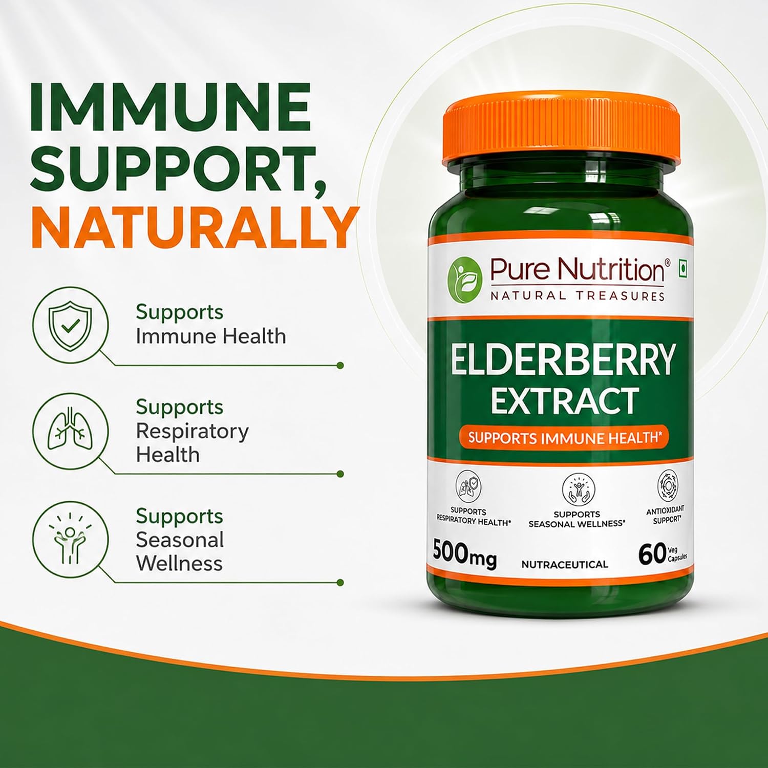 Pure Nutrition Elderberry Extract 500mg, 60 Capsules | Antioxidant & Immune Health Support