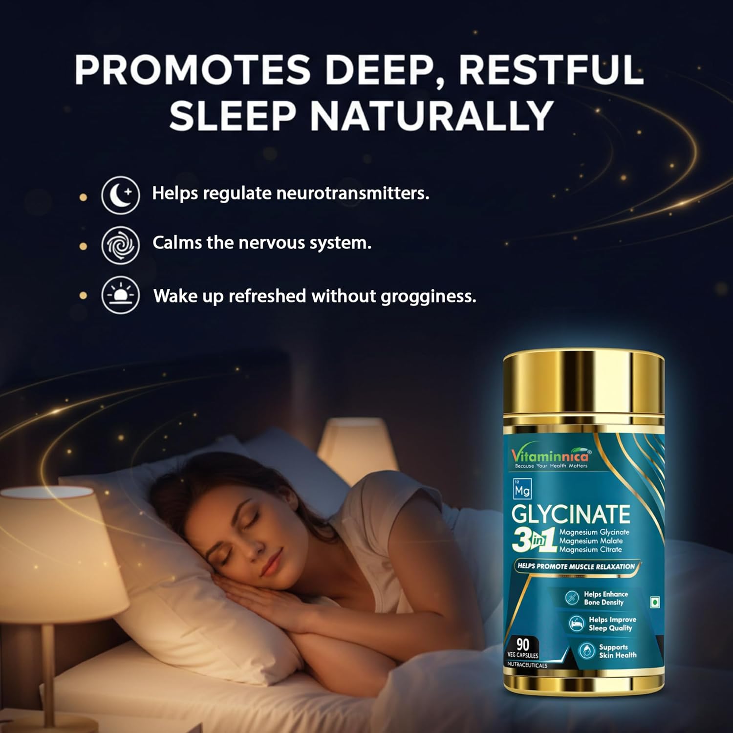 Vitaminnica Magnesium 3-in-1 Complex 90 Capsules - Glycinate, Citrate & Malate Formula