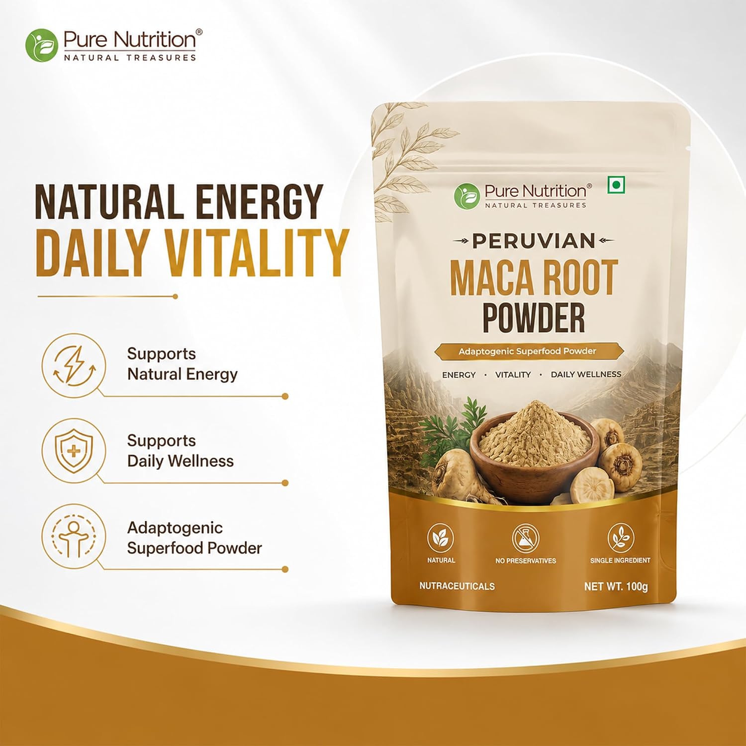 Pure Nutrition Peruvian Maca Root 100g | Natural Herbal Superfood Powder | Energy & Vitality Support