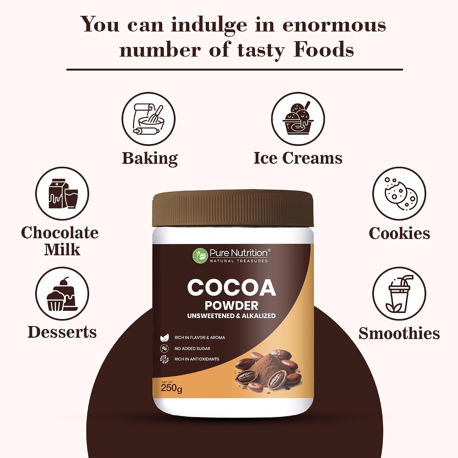 Pure Nutrition Cocoa Powder 50g | Unsweetened Natural Cocoa Powder | Rich Chocolate Flavor