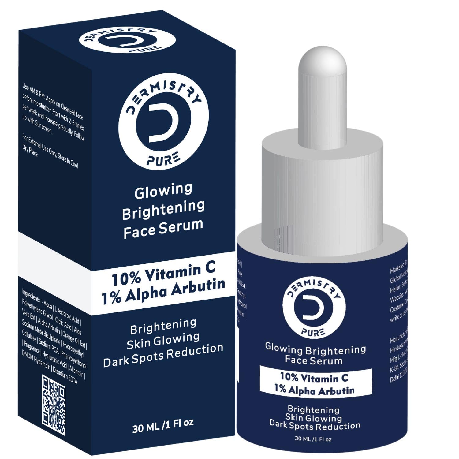Dermistry Pure 10% Vitamin C 1% Alpha Arbutin Glowing Brightening Face Serum
