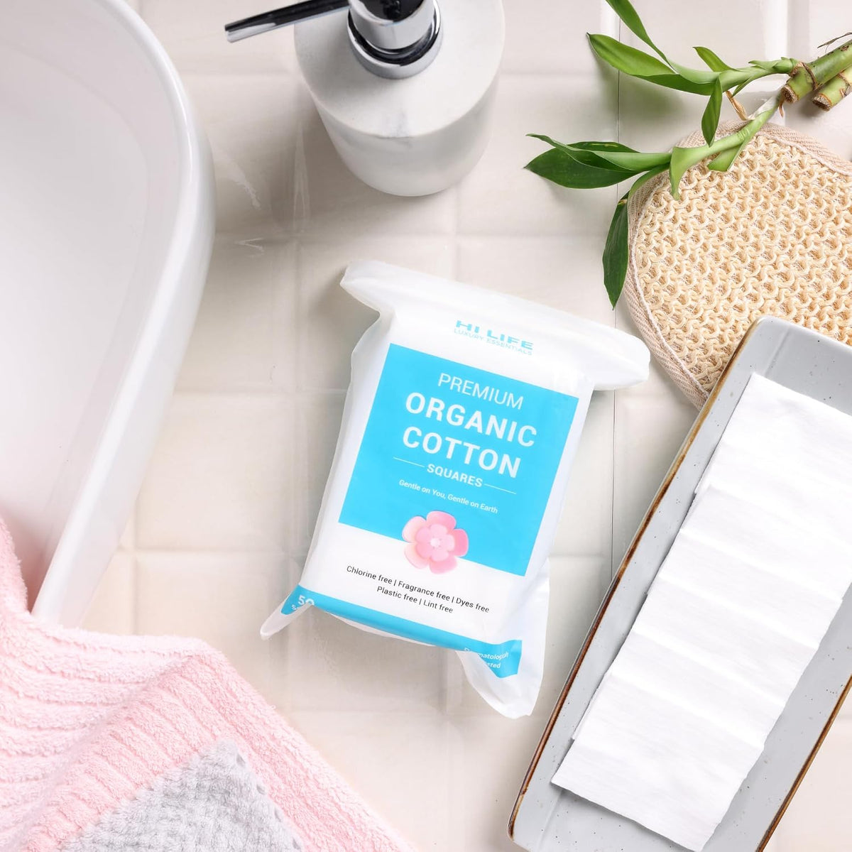 Hi Life Organic Cotton Makeup Remover Pads (Square, Pack of 25) | 100% Pure Organic Cotton Facial Cleansing & Toning Pads