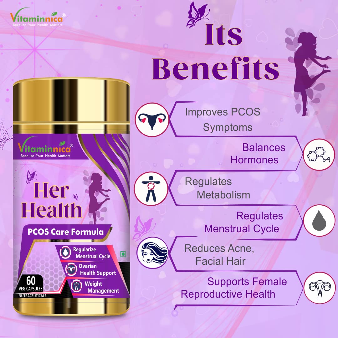 Vitaminnica Her Health PCOS Care Formula - Hormonal Balance & Ovarian Support, 60 Veg Capsules