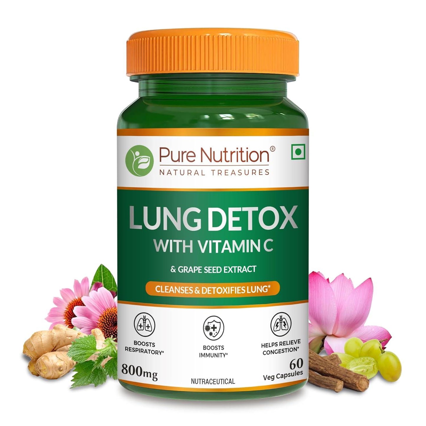 Pure Nutrition Lung Detox Capsule with Vitamin C 800mg For Respiratory Care