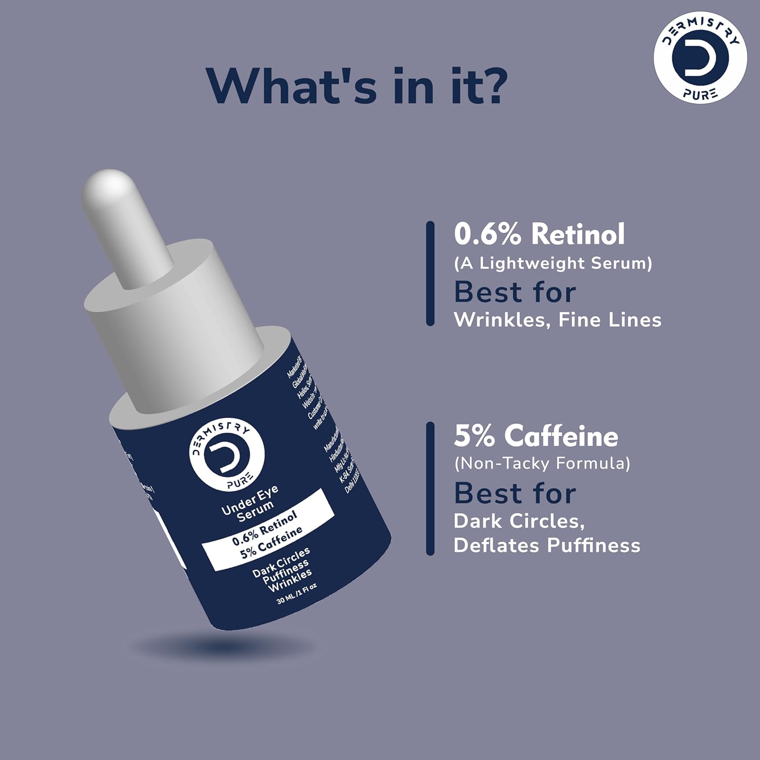 Dermistry Pure 0.6% Retinol 5% Caffieine Under Eye Serum