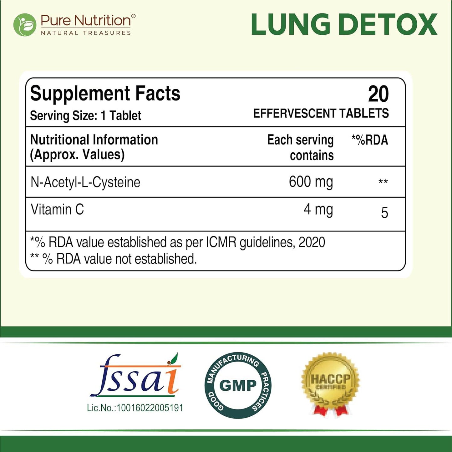 Pure Nutrition Lung Detox Effervescent Tablets (Lemon Flavor) - 20 Tablets