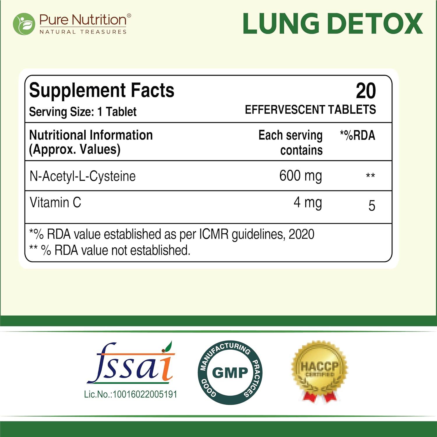 Pure Nutrition Lung Detox Effervescent Tablets (Lemon Flavor) - 20 Tablets
