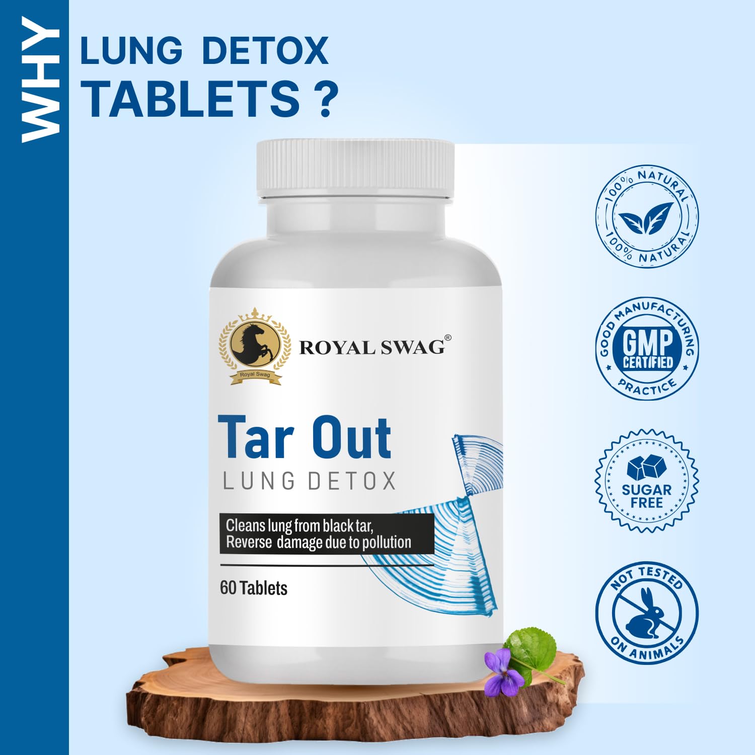 Royal Swag Ayurvedic Lung Detox Tablets - Natural Tar Cleanse & Respiratory Support (60 Count)