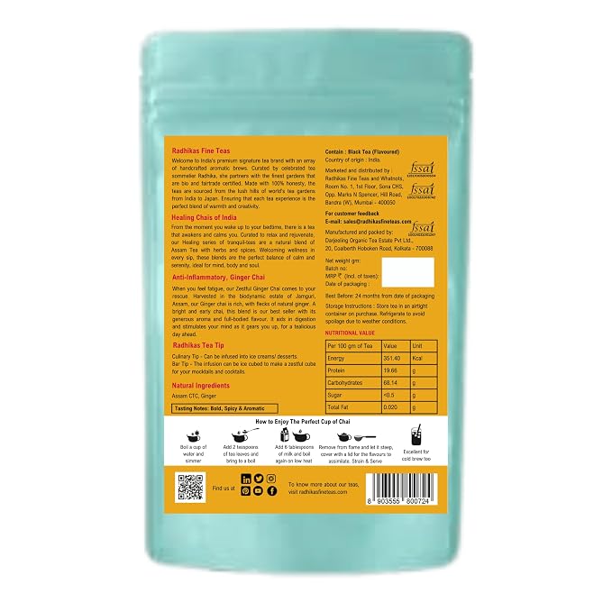 Radhikas Fine Teas Anti - Inflammatory Ginger Chai - Promote Wellness & Reduce Inflammation - 100gm
