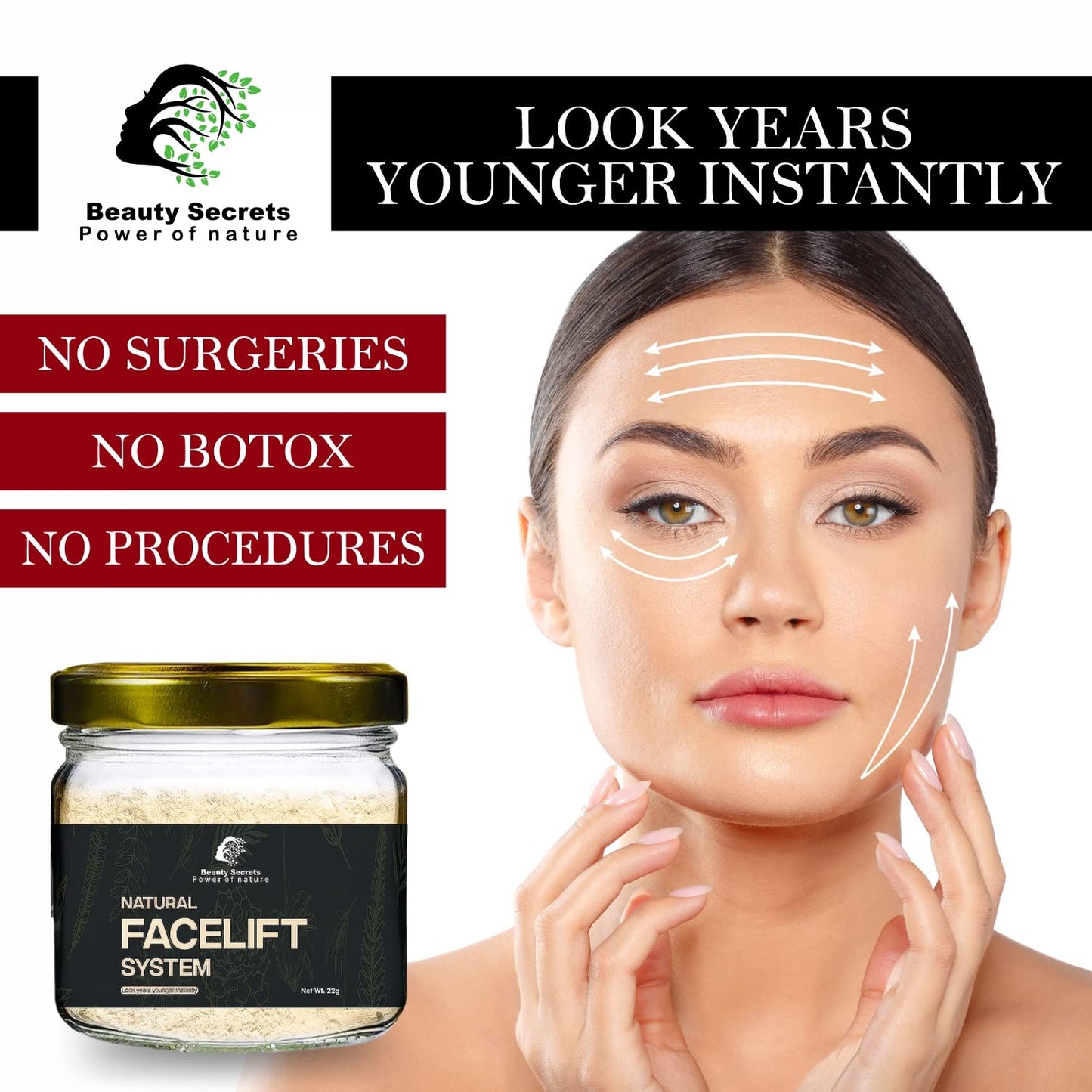 Beauty Secrets Natural Face Lifting Pack/Mask || Beauty Secrets Instant Face Lift System | Tight,Glowing and Youthful Skin in just 20 Minutes | For Men & Women | 22Gms
