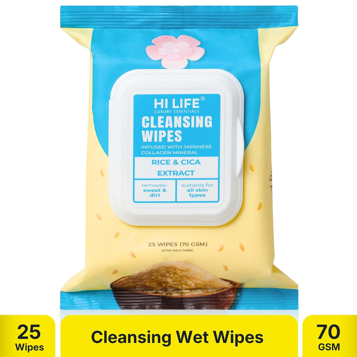 Hi Life Cleansing Wipes – Rice & Cica Extract | Soothing & Skin-Barrier Repair Facial Cleansing Wipes (Pack of 25)