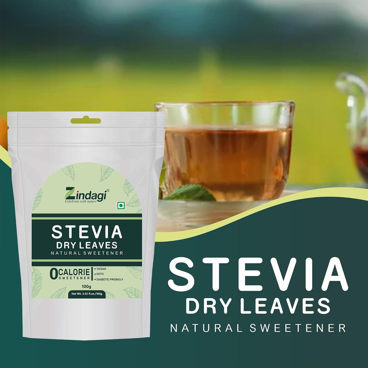 Zindagi Stevia Dry Leaves & Stevia Liquid Drops | 100% Natural Zero-Calorie Sugar-Free Sweetener Combo Pack