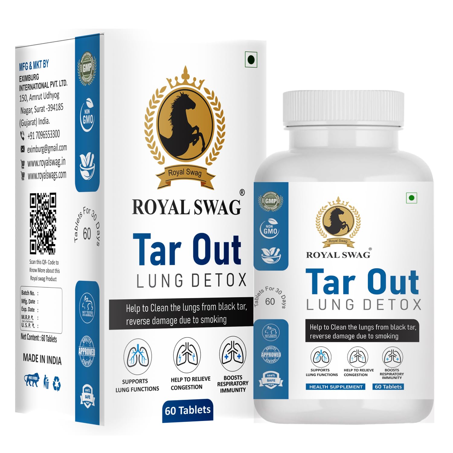 Royal Swag Tar Out Lung Detox Tablets - Natural Respiratory Support (60 Count)