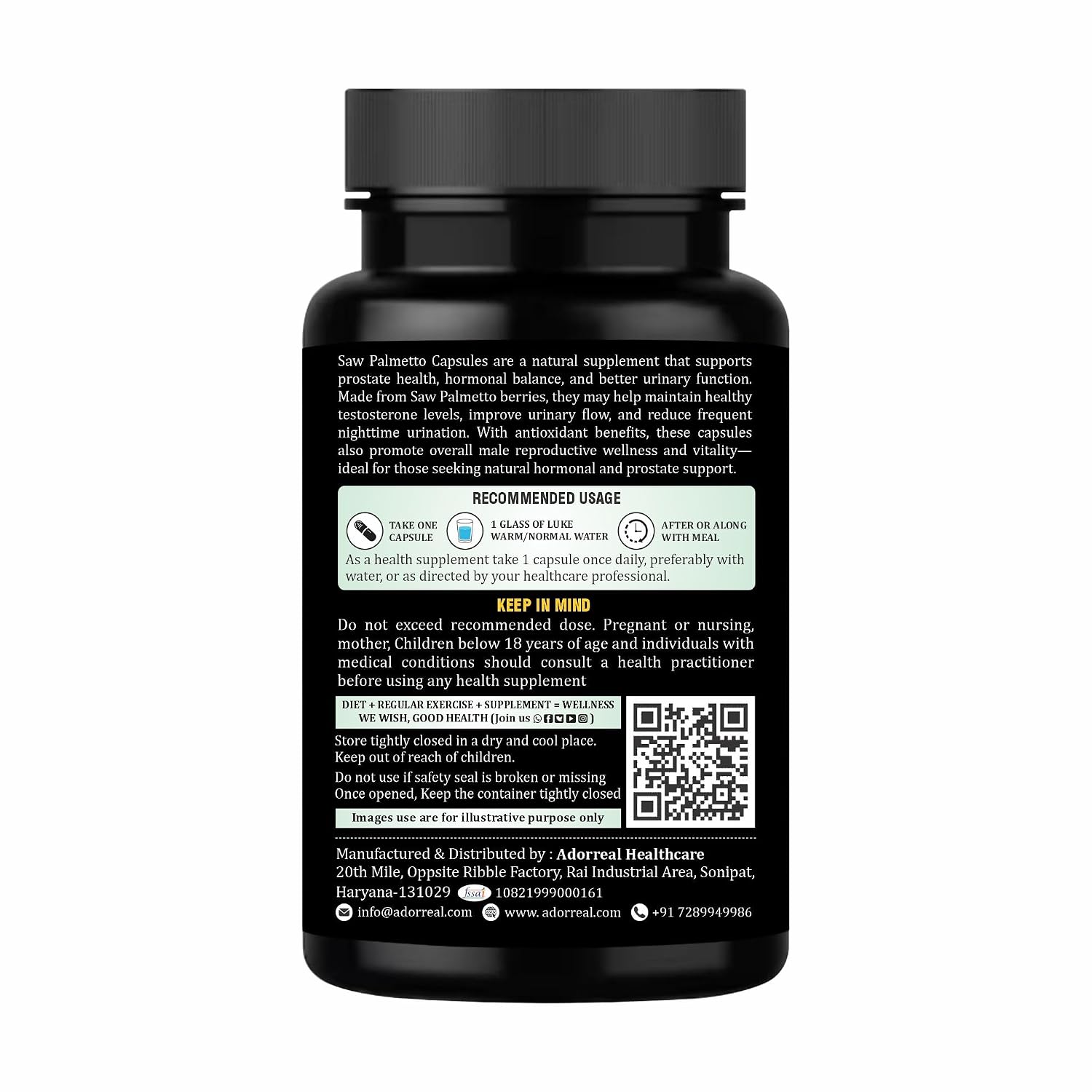 Adorreal Saw Palmetto Extract Capsules (60 Capsules) | Supports Prostate Health, Hair Growth & Urinary Tract Function