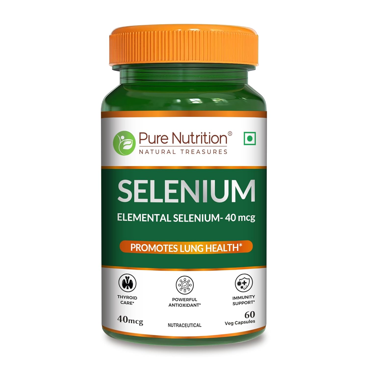 Pure Nutrition Selenium Capsules - 40mcg for Immune System, Supports Healthy Blood Pressure, Thyroid Health & Improves Cholesterol Levels - 60 Veg Capsules