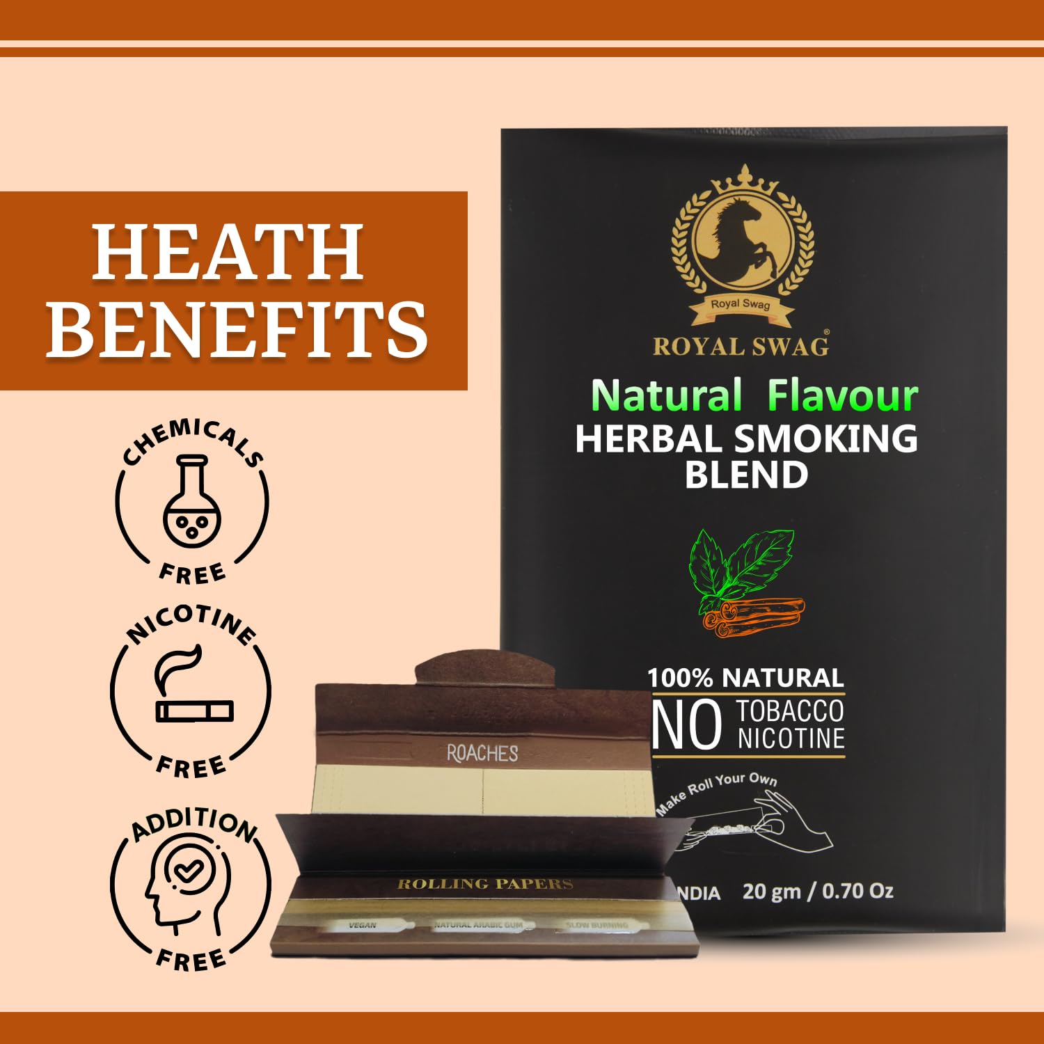 Royal Swag Natural Herbal Smoking Blend (20g) & King Size Slim Papers Combo Pack